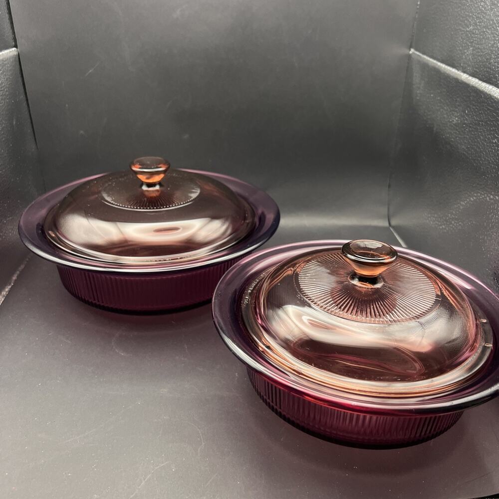 Vision Corning Cranberry Casserole 24oz & 1 Qt Lid Lot Of 2 Cook Bake Ware Pyrex